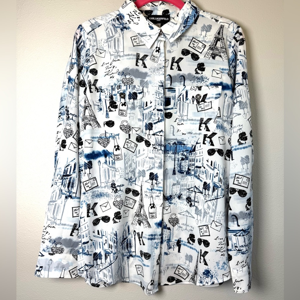 Karl Lagerfeld lightweight  Illustrated City Print Button-Down Shirt